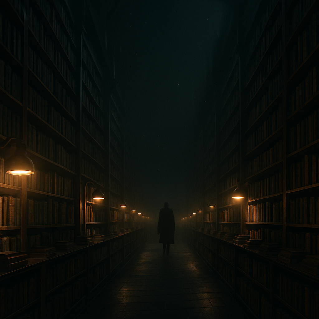 A vast futuristic bookshop interior representing the best sci-fi books releasing in 2026, with towering shelves disappearing into shadow