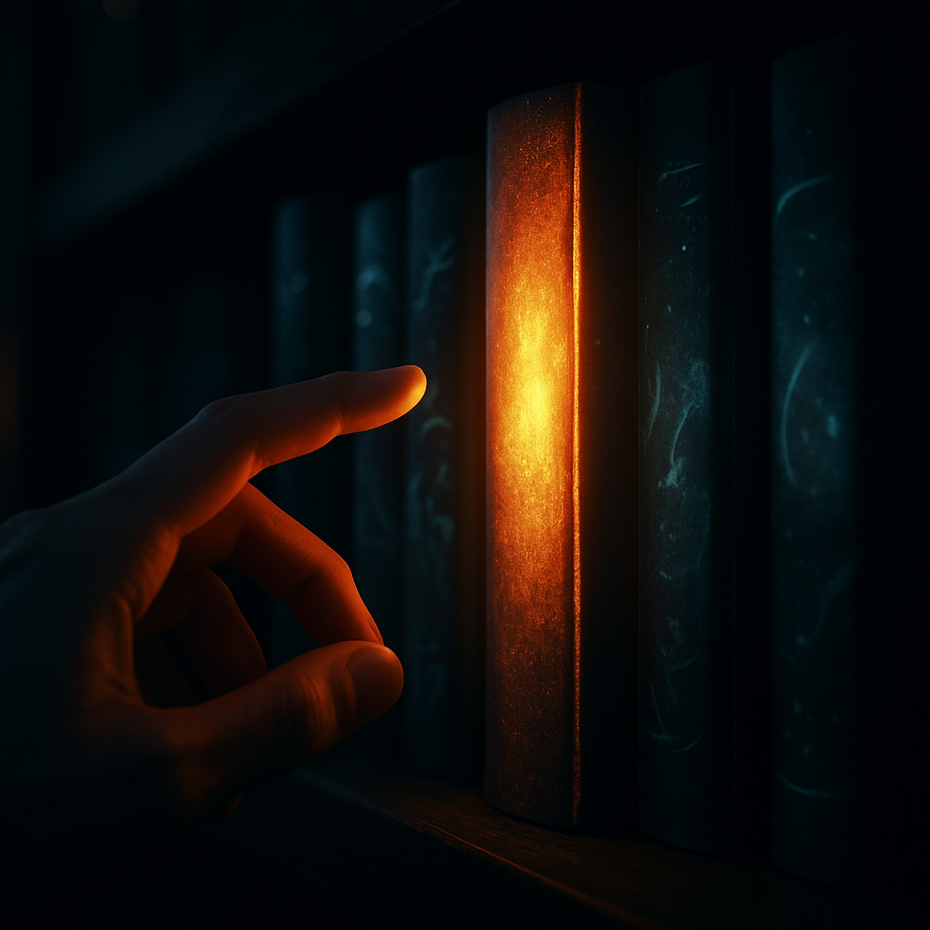 Close-up of a glowing book spine among science fiction novels, evoking the best sci-fi books releasing in 2026