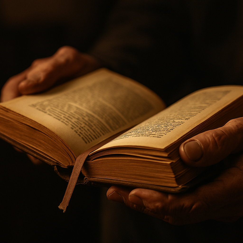 Weathered hands holding an old book, a powerful image for books about grief and healing