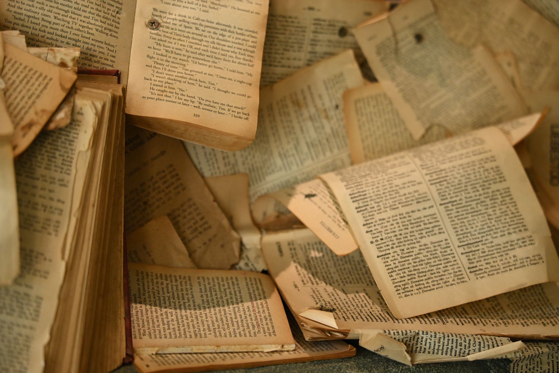 A waterlogged, damaged old book on wet stone, central image in a coastal gothic short story about maritime horror